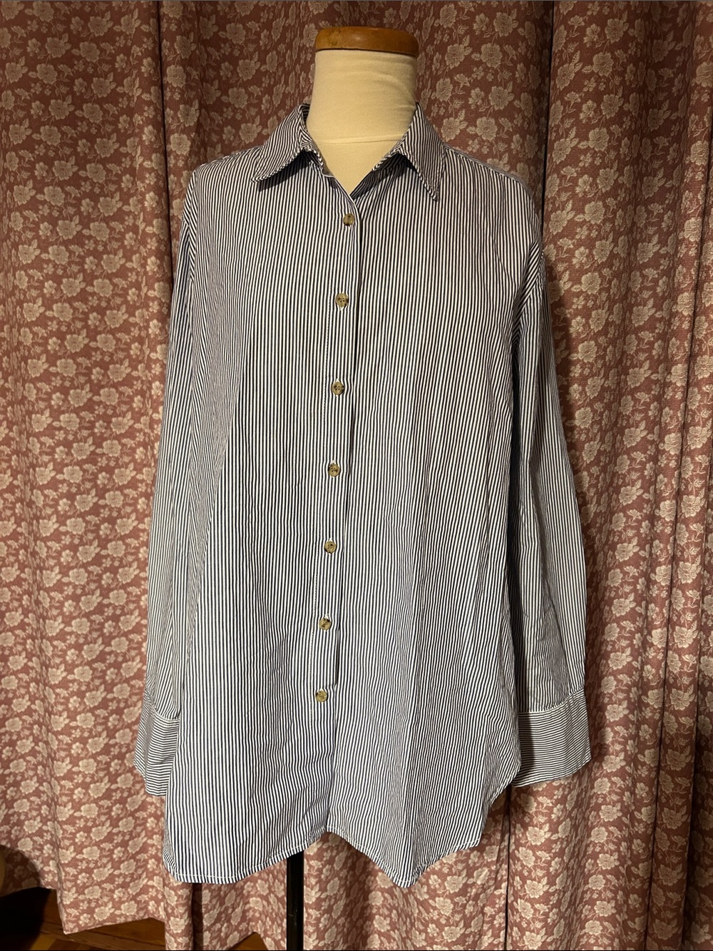 Hatch Blue and White Pinstripe Maternity Button-Down Shirt